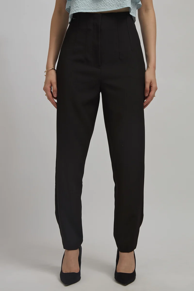 Madeline|Viscose Stretch Black High Waist Trouser