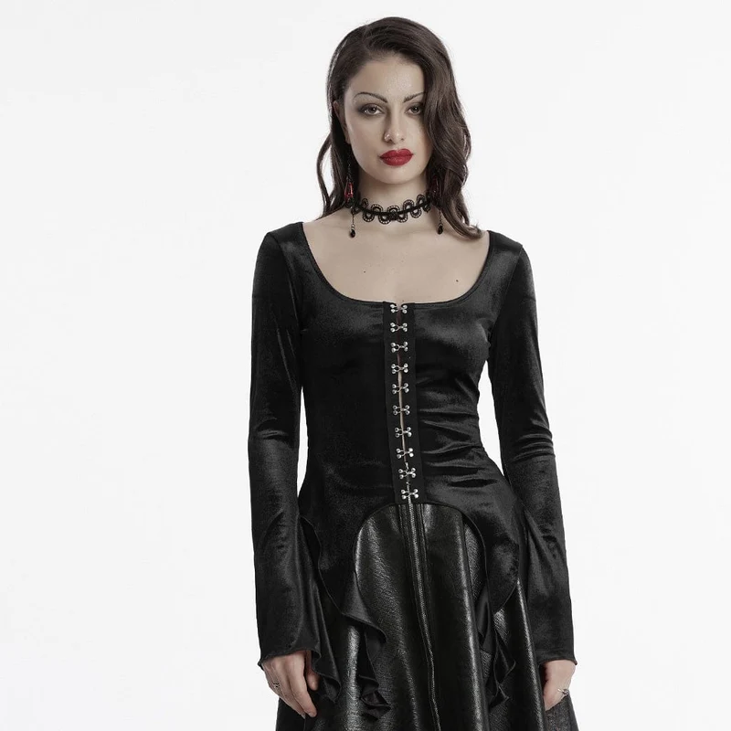 Gothic Irregular Gradient Velvet Shirt för kvinnor