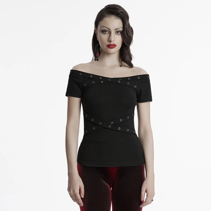Gothic off-shoulder Eyelet Strap Skjorta för kvinnor