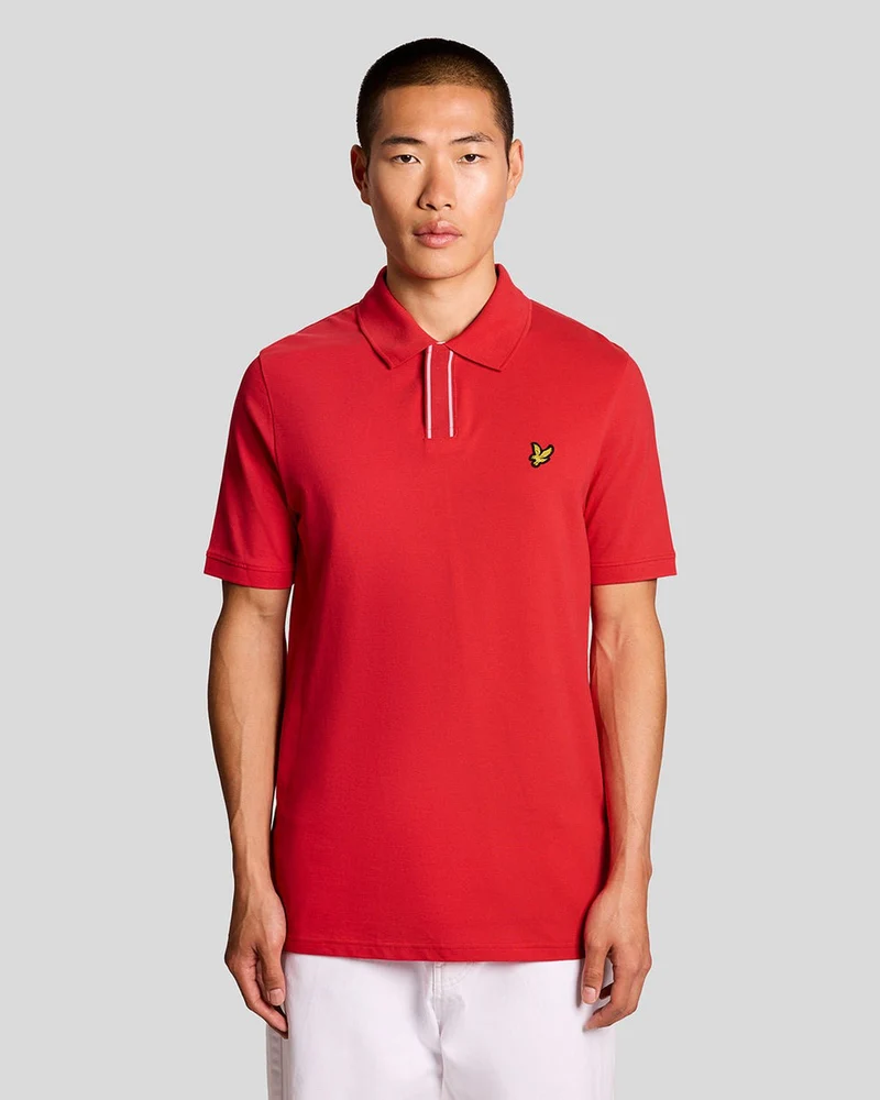 Lyle & Scott Herr pikétröja med knappslå | Körsbärsröd