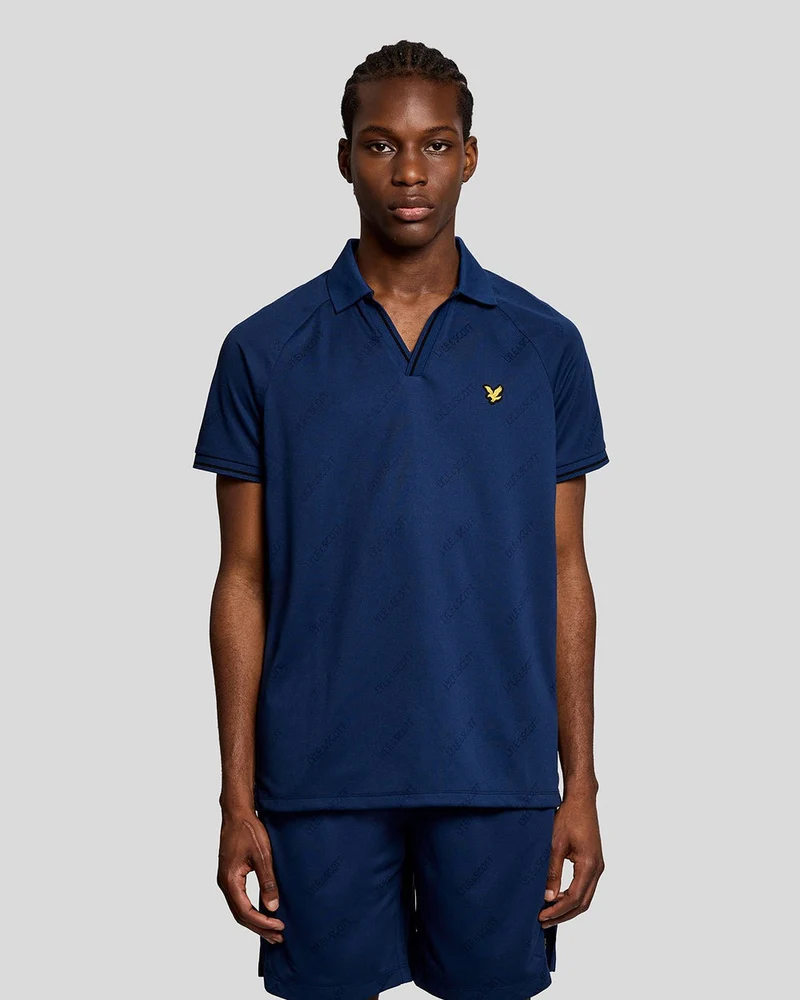 Lyle & Scott Herr Sport Präglad Fotbollspolo | Marinblå Pion