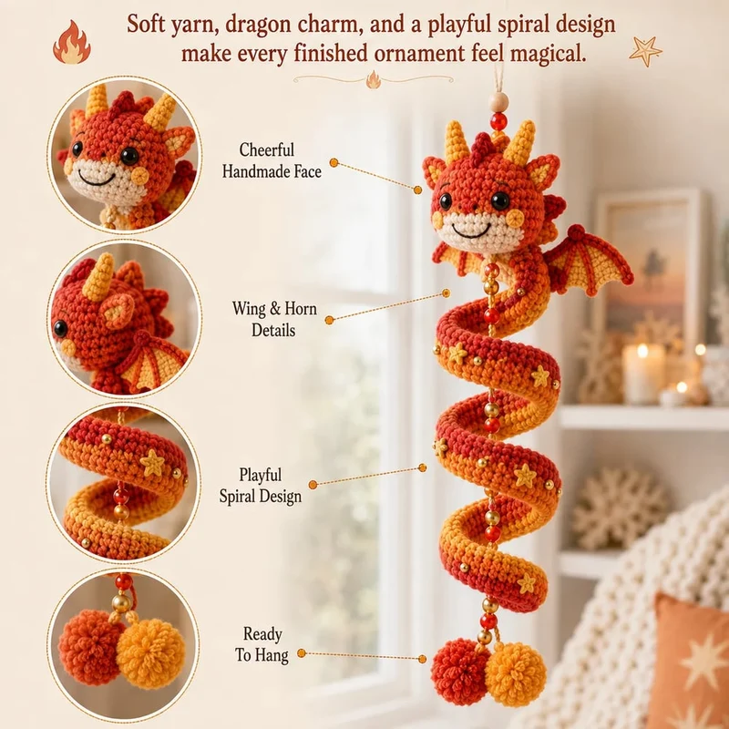 Kletshuts™ SpiralDragon - DIY Virkkit Enchanted Spiral Dragon Hängande Ornament Set