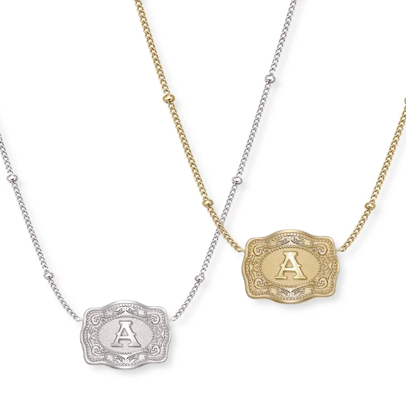 Jewelance™ BuckleCharm 1+1 GRATIS: Western Buckle Initial Pendant Charm Modehalsband