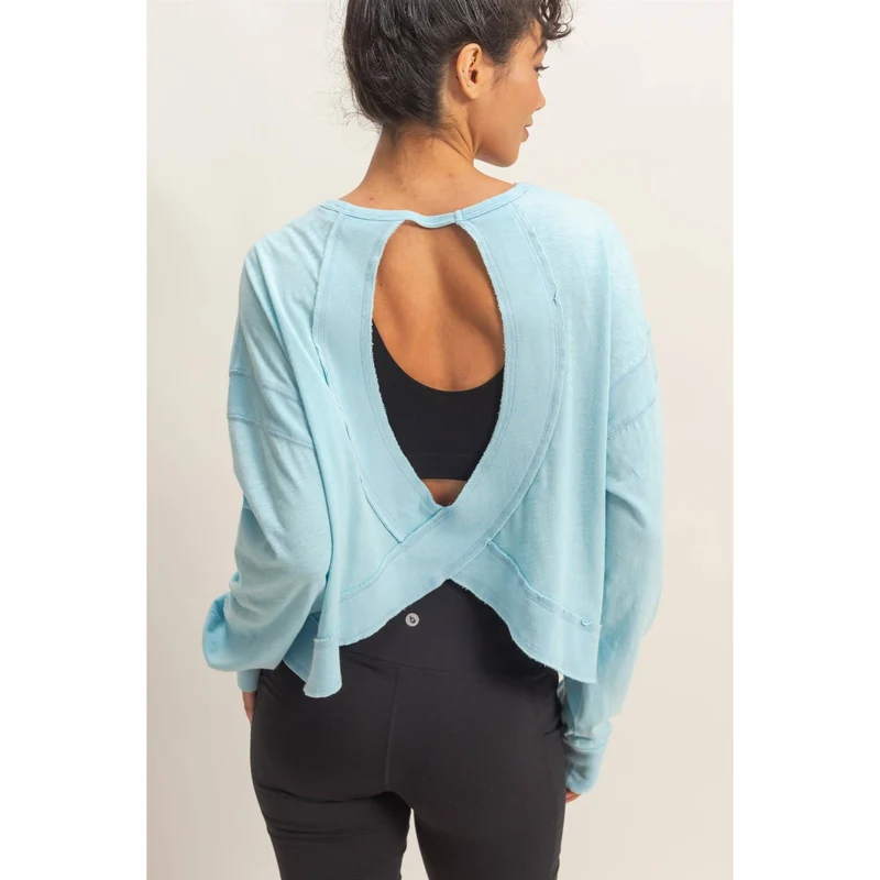 Cross Detail Open Back Long-Sleeve Top