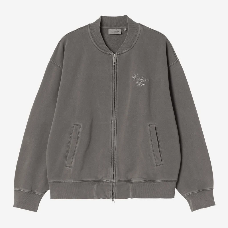 Carhartt WIP Herr Longhand Bomber Sweatjacka | Svart Vit Garment Infärgad