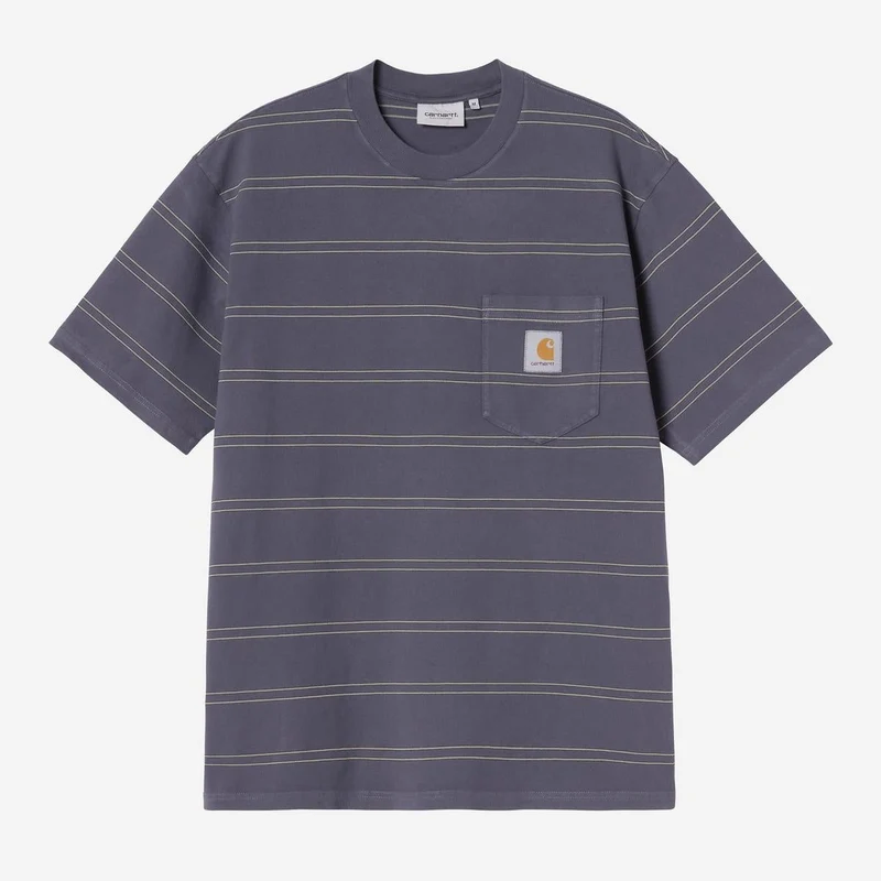 Carhartt WIP Randig Bert-t-shirt med fickor för män | Skuggig lila grön, garmentfärgad