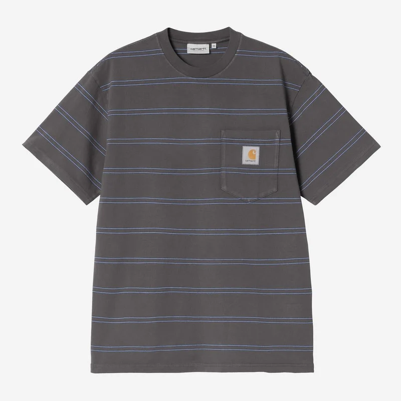 Carhartt WIP Randig Bert-t-shirt med fickor för män | Grafitfärgad Curacao-tyg