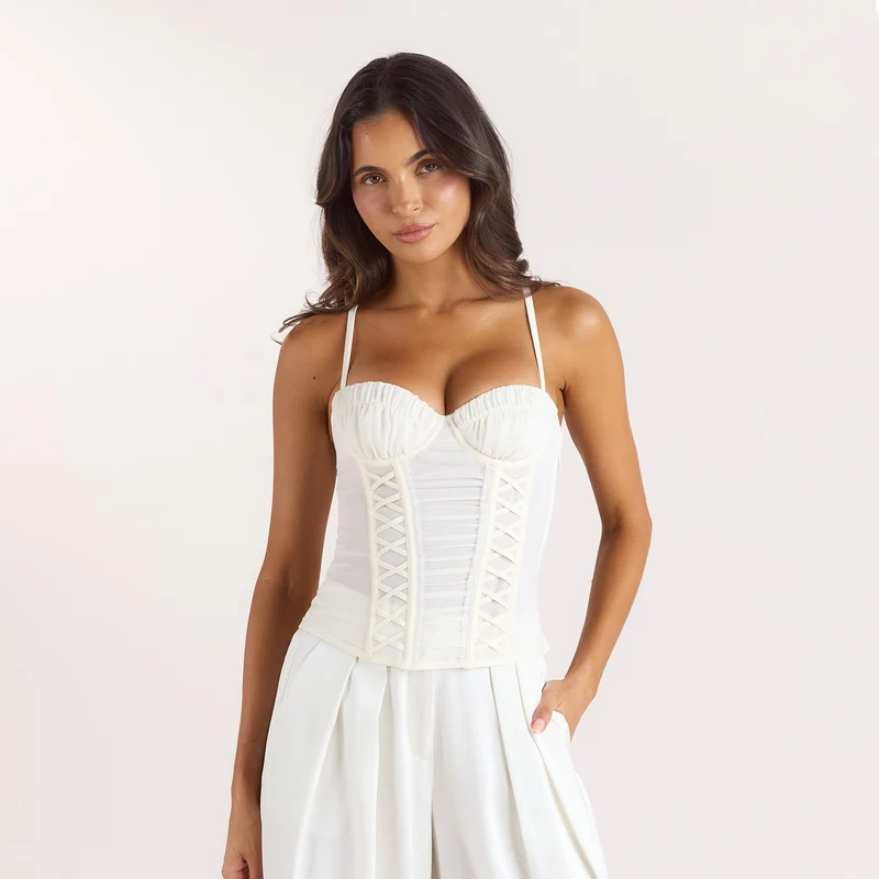 Ruched Sheer Korsettop - Krämfärgad