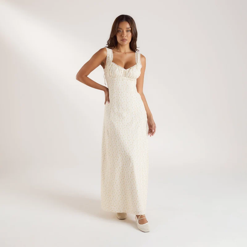 Maxi-jurk met Korsetrug - Blommig Persika