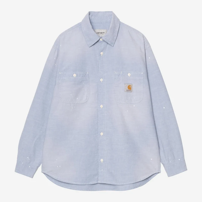 Carhartt WIP Målarskjorta herr | Blå sliten begagnad stänk