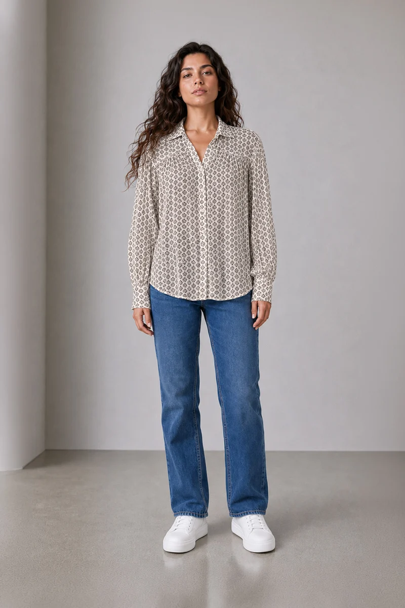 Celvia|Viscose Printed Relaxed Shirt