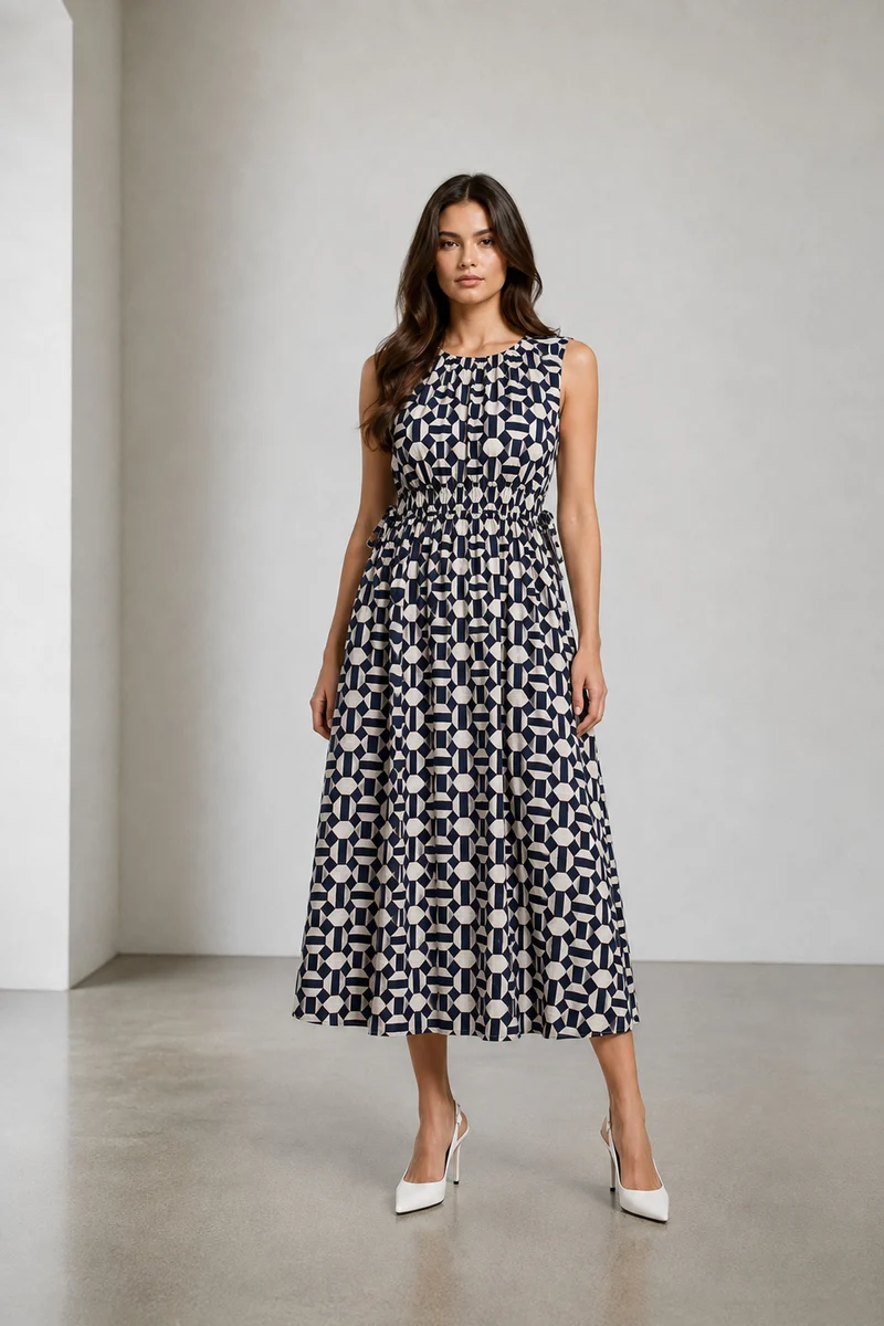 Marn|Cotton Waist Tie Up Midi Dress