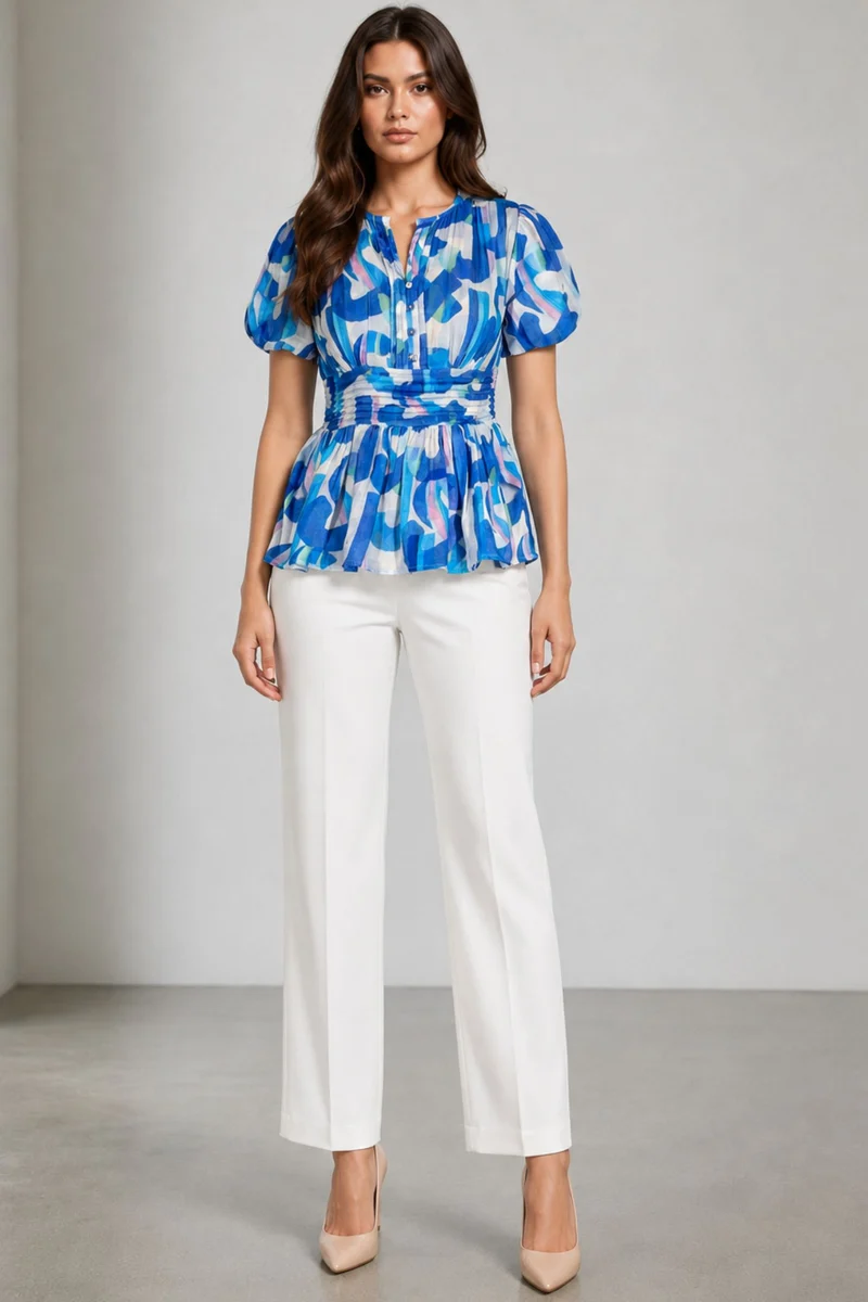 Avori|Cotton Pintuck Detail Peplum Top