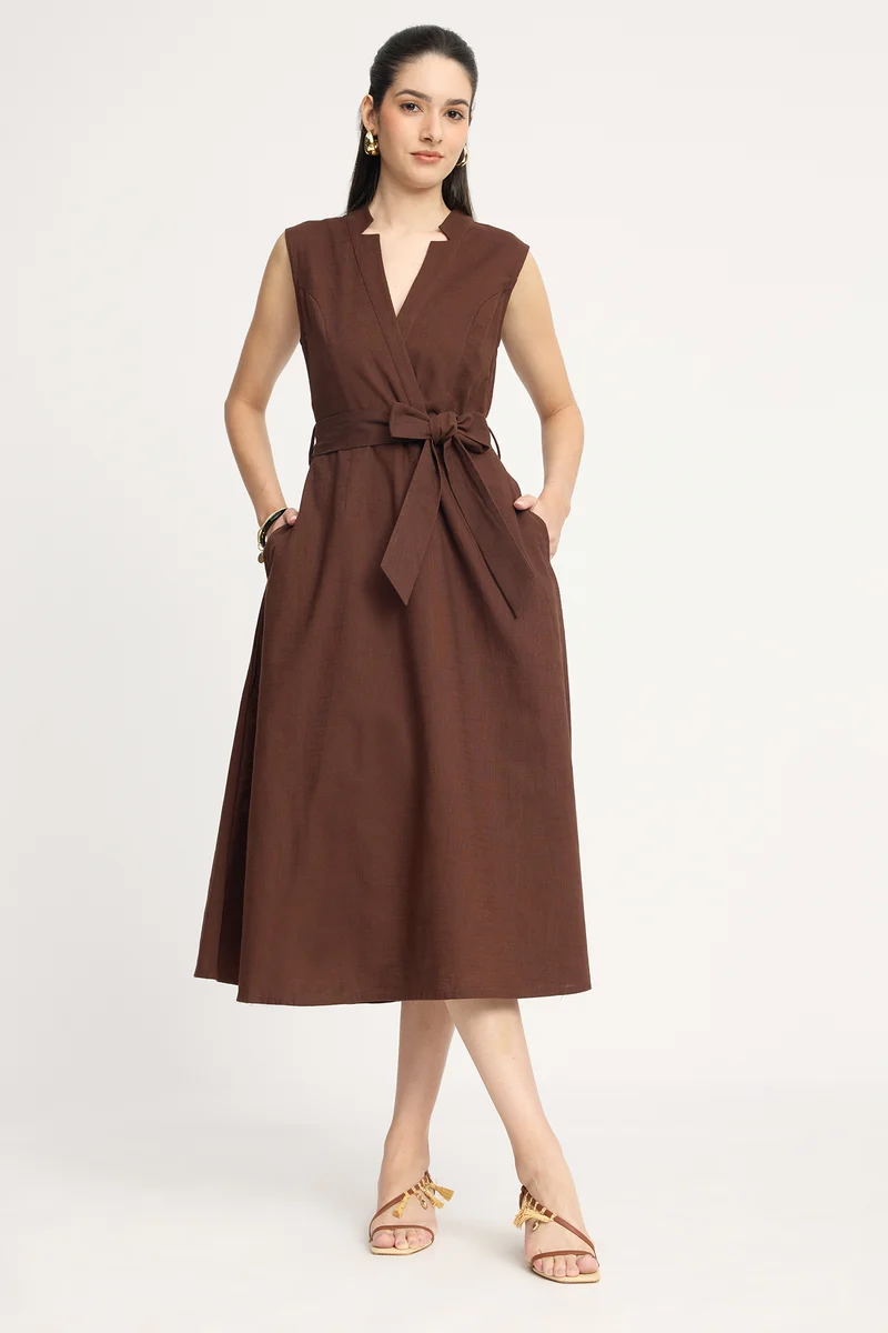 Kranu|100% Cotton Sleeveless Wrap Maxi Dress