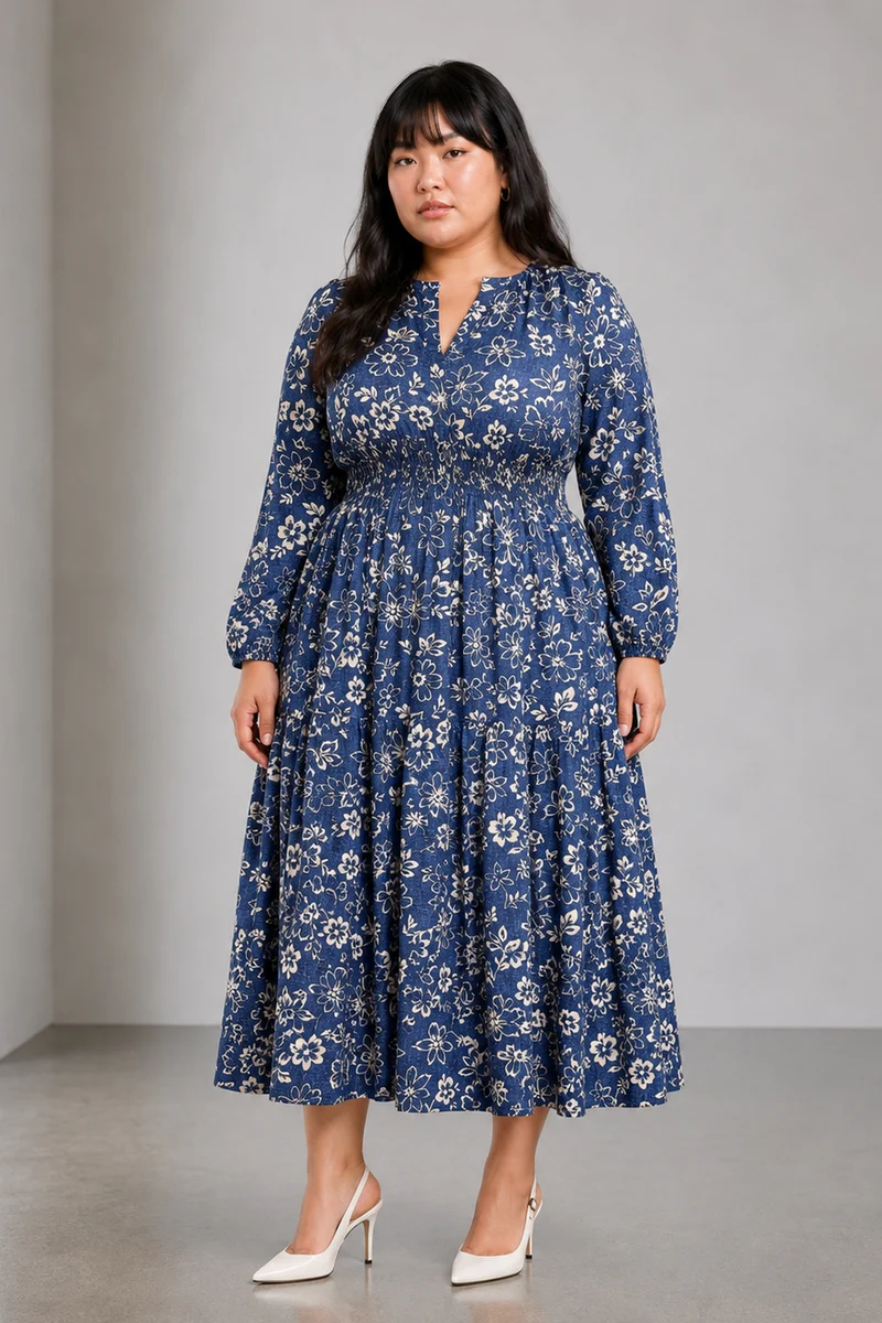 Serea|Viscose Smocked Waist Maxi Dress