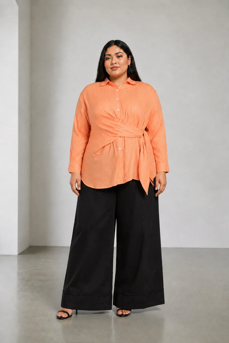 Tavian|Cotton Striped Side Tie Up Shirt