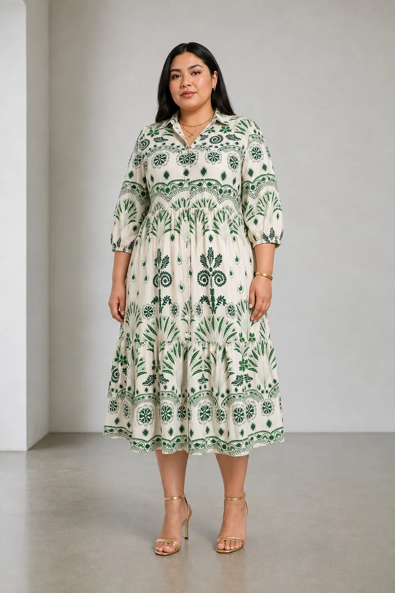 Mavora|Cotton Tiered Midi Shirt Dress