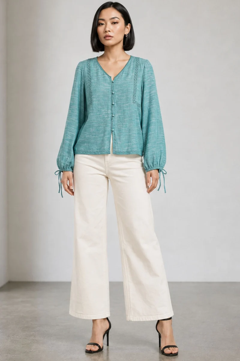 Tessel|Cotton Slub Top With Lace Detail
