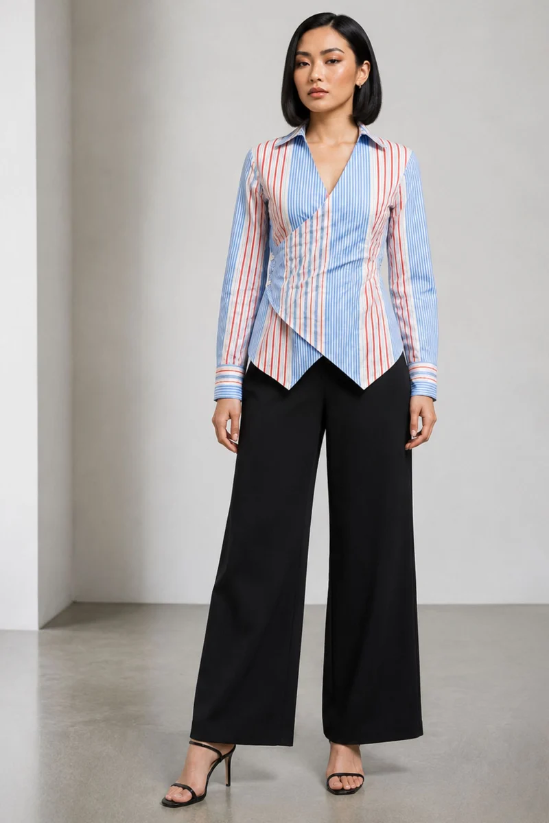 Noria|Cotton Stripped Wrap Detail Shirt