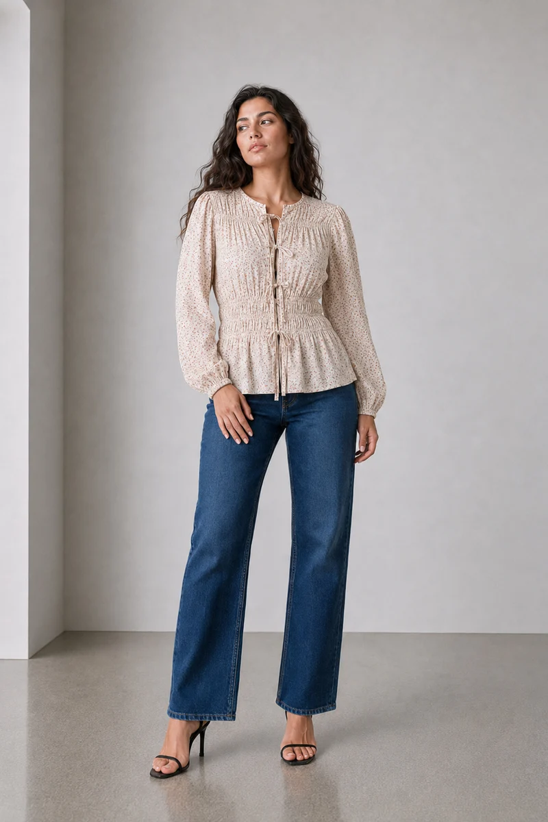 Mavin|Viscose Smocked Waist Full Sleeve Top