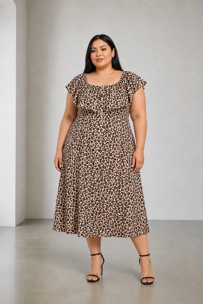 Bruna|Cotton Ruffle Midi Dress