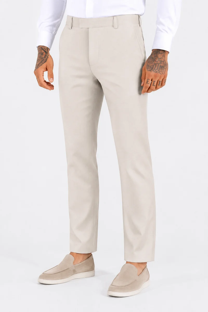 Pantalon straight fit shifted button beige
