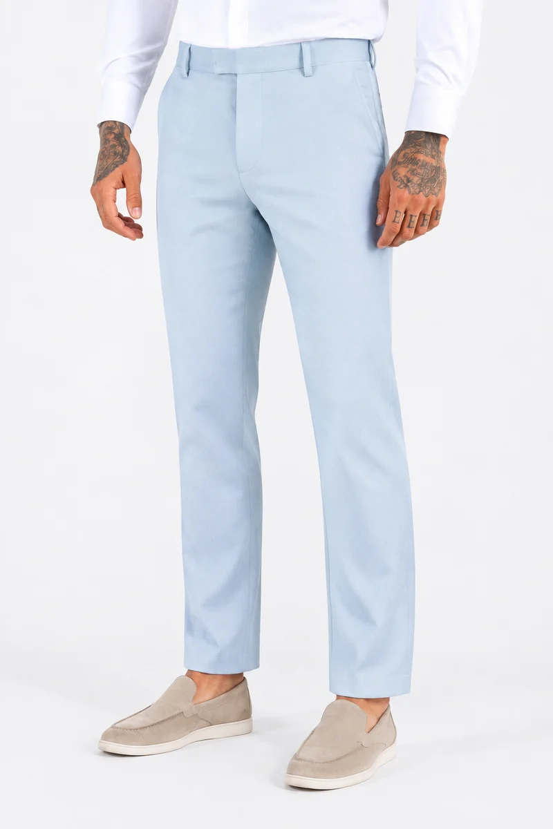Pantalon straight fit shifted button light blue