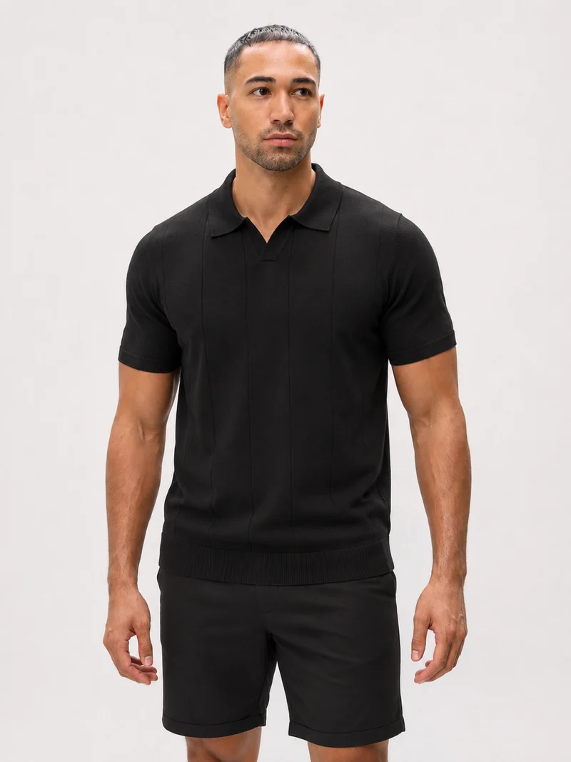 Buttonless Knitwear Polo Short Sleeve Black