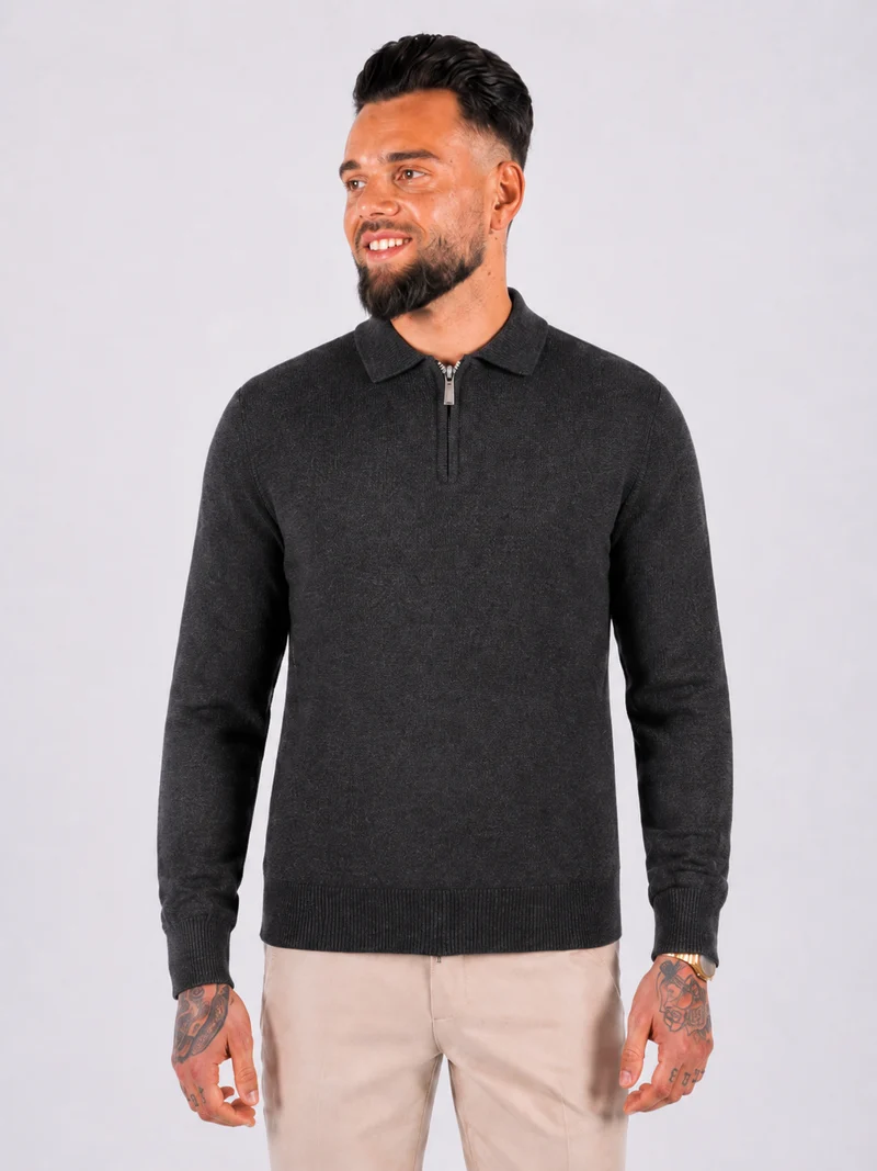 Polo knitwear long sleeve zipper dark grey