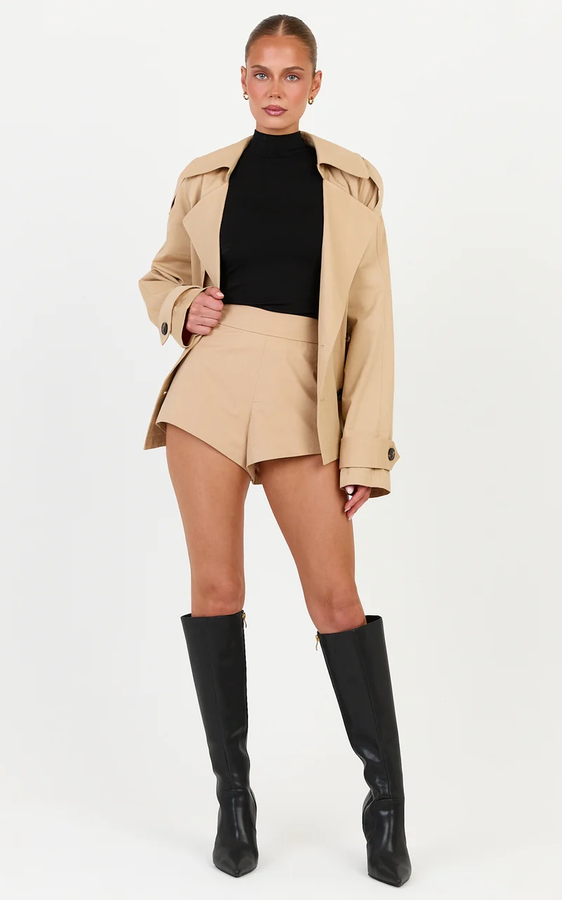 Freya Shorts - High Waisted Mini Shorts in Light Beige