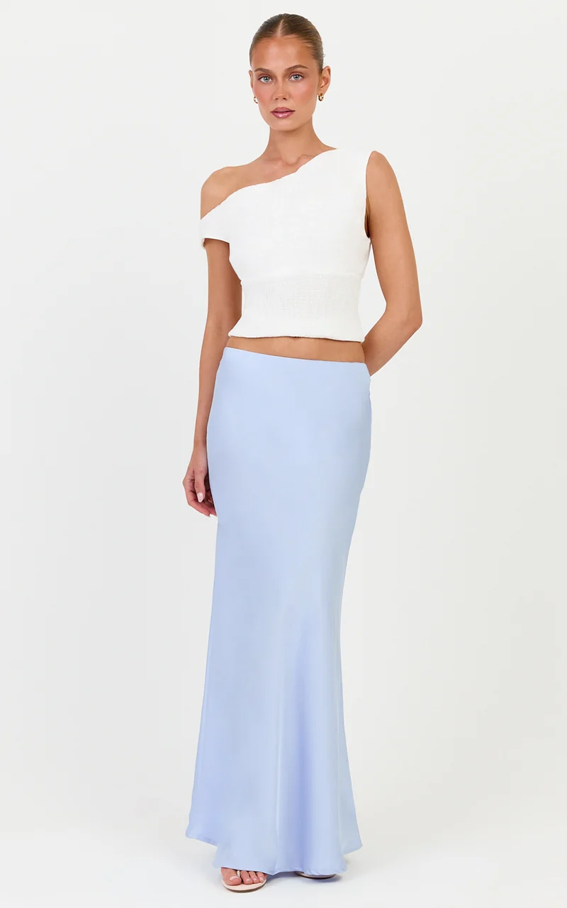 Amari Maxi Skirt - High Waisted Bias Cut Skirt in Baby Blue