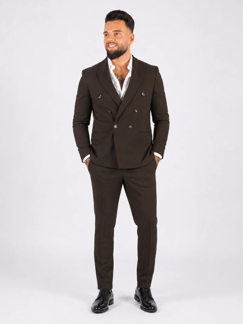 Suit double breasted two piece brown