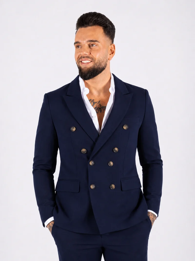 Suit double breasted two piece navy blue