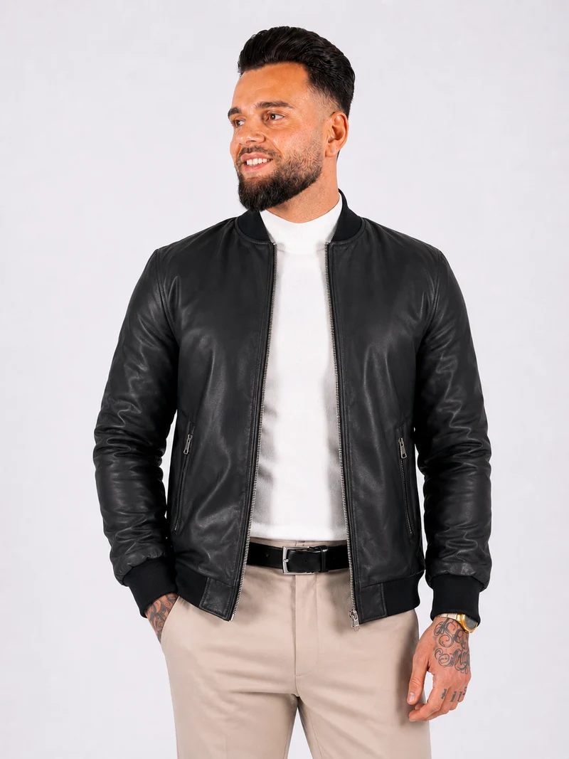 Leather jacket bomber black