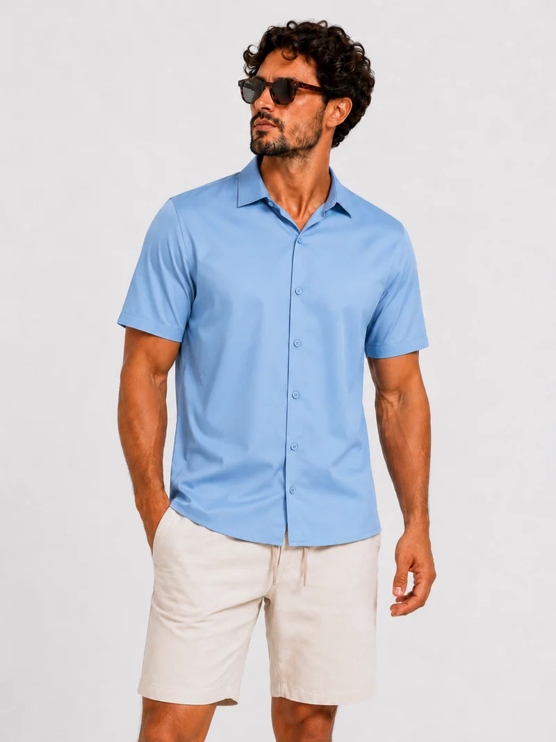 Shirt super stretch short sleeve light blue