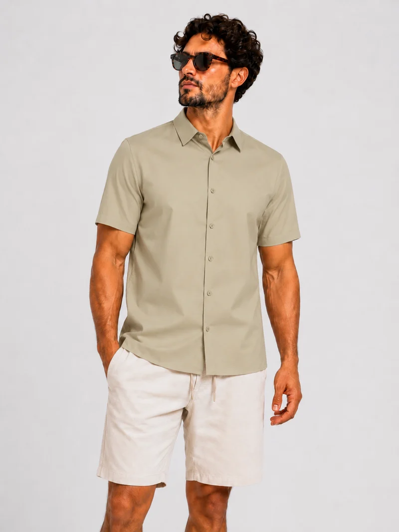 Shirt super stretch short sleeve beige