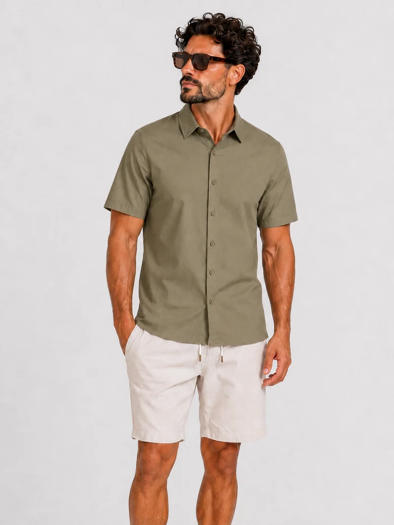 Shirt super stretch short sleeve khaki