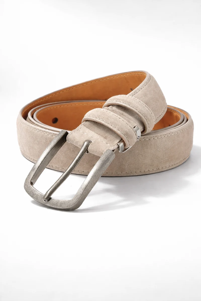 Leather belt beige suede