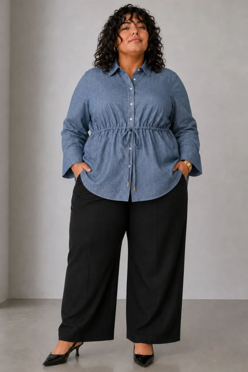 Cavin|Cotton Slub Drawstring Peplum Shirt
