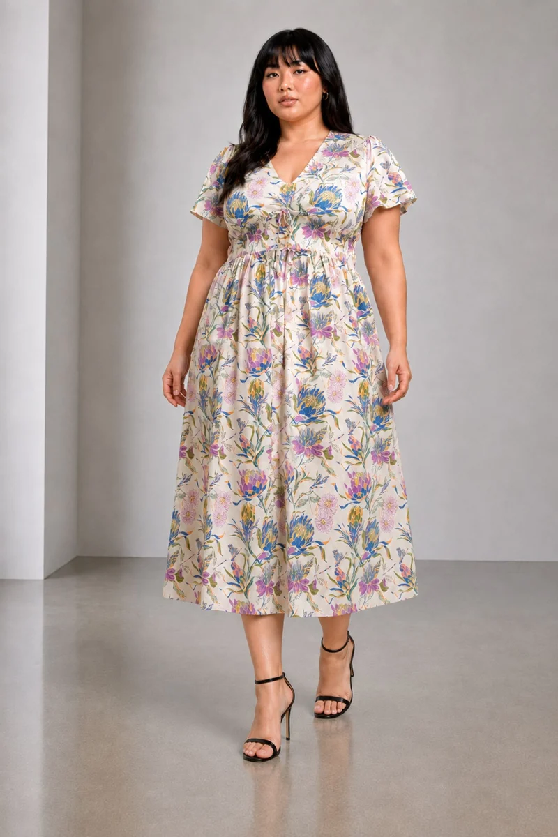 Virea|Cotton Fit And Flare Maxi Dress