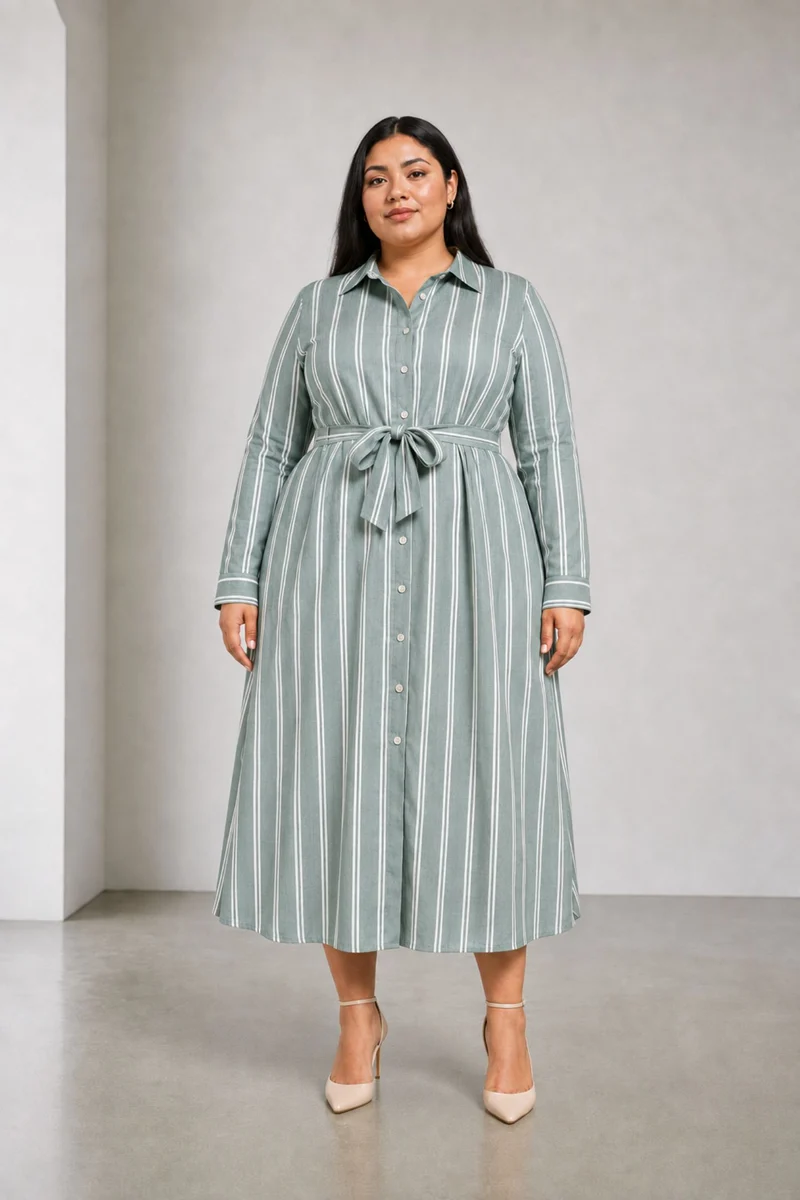 Evel|Cotton Stripe Shirt Dress With Tieup