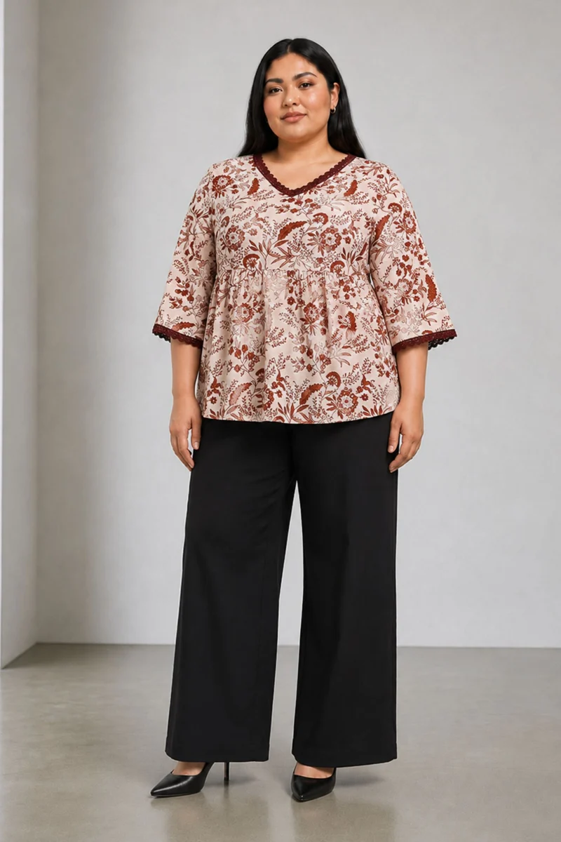 Briona|Cotton Peplum Top With Lace Insert