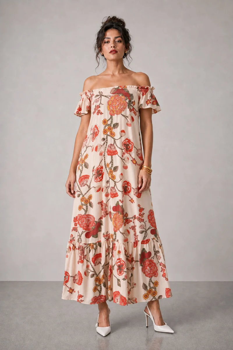 Lunai|Linen Off Shoulder Tiered Maxi Dress