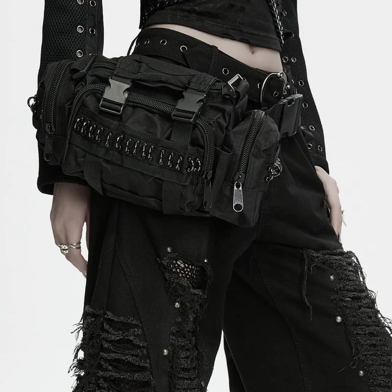 Unisex Cyberpunk-midjeväska med spänne och D-ring