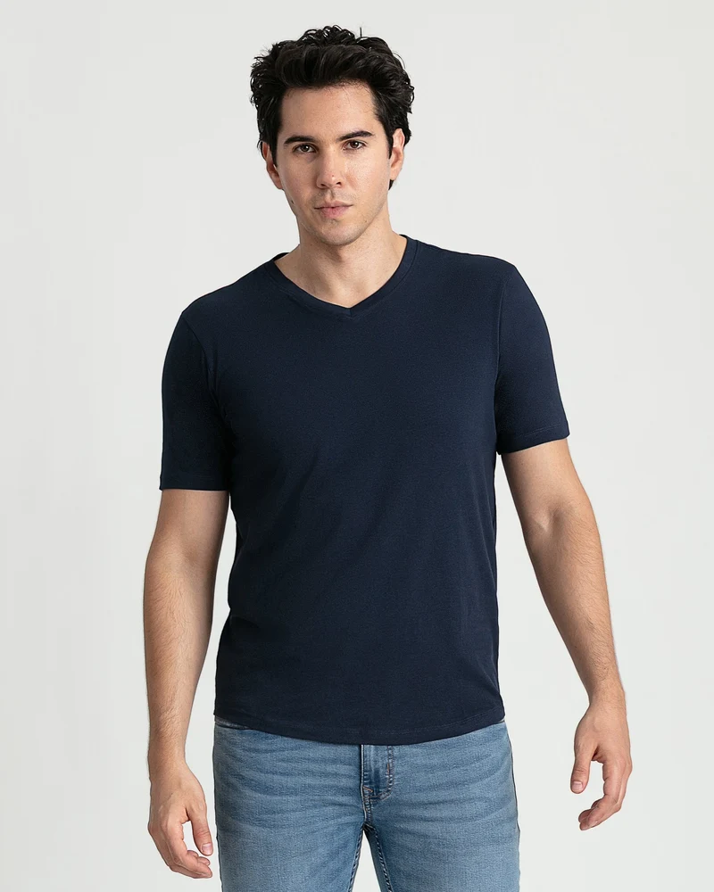 Organic V-Neck T-Shirt (Slim Fit) / Navy