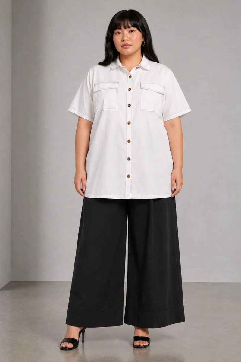 Talin|Linen Blend Contrast Stitch Shacket