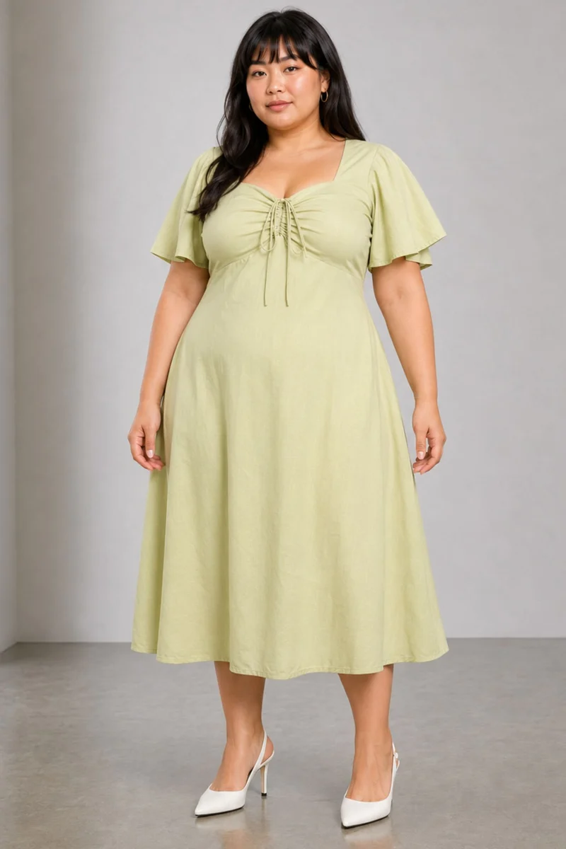 Zelva|Linen Blend Fit And Flare Midi Dress