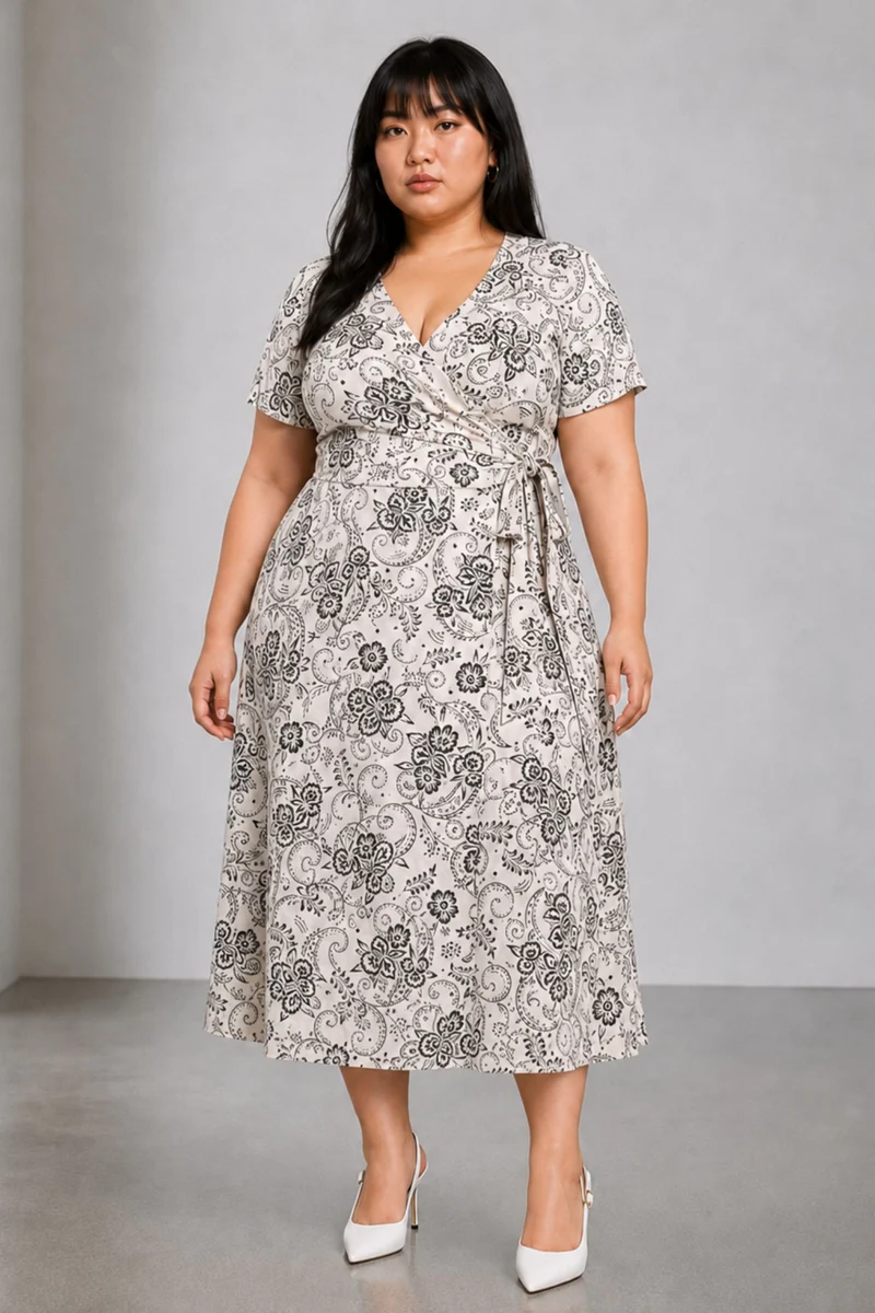 Vella|Cotton Printed Midi Wrap Dress