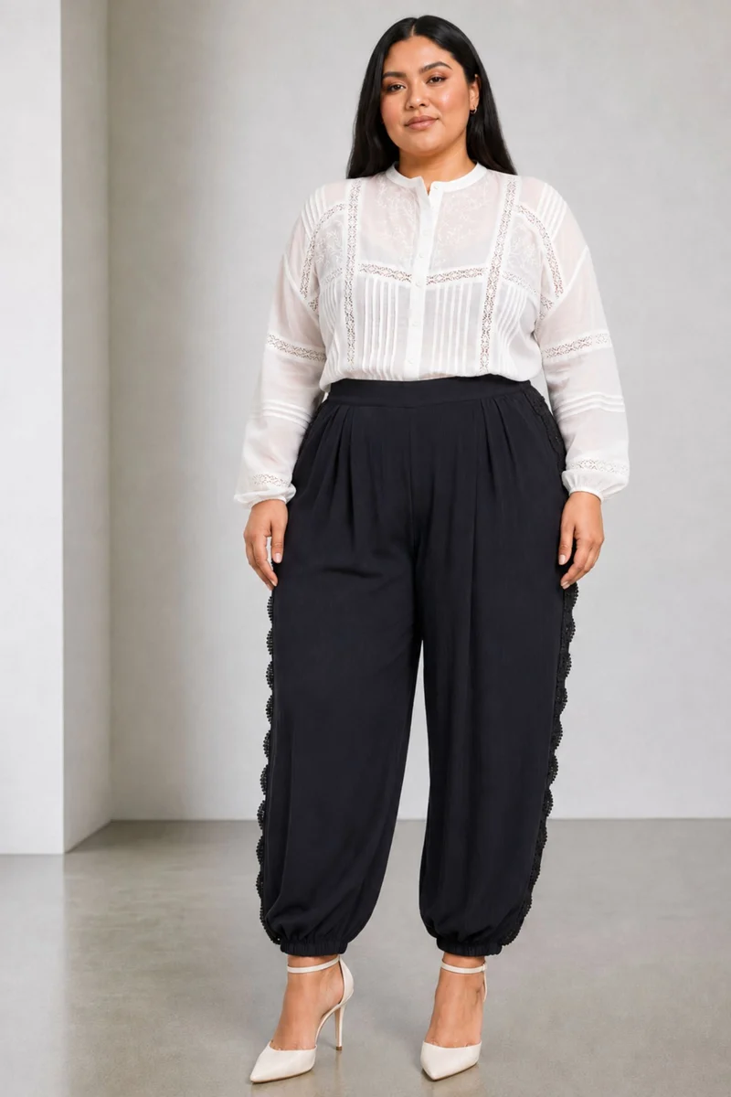 Ansel|Viscose Balloon Pants With Lace Insert