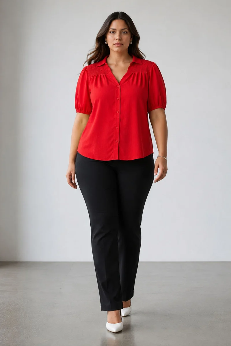 Elvina|100% Viscose Smocked Yoke Shirt